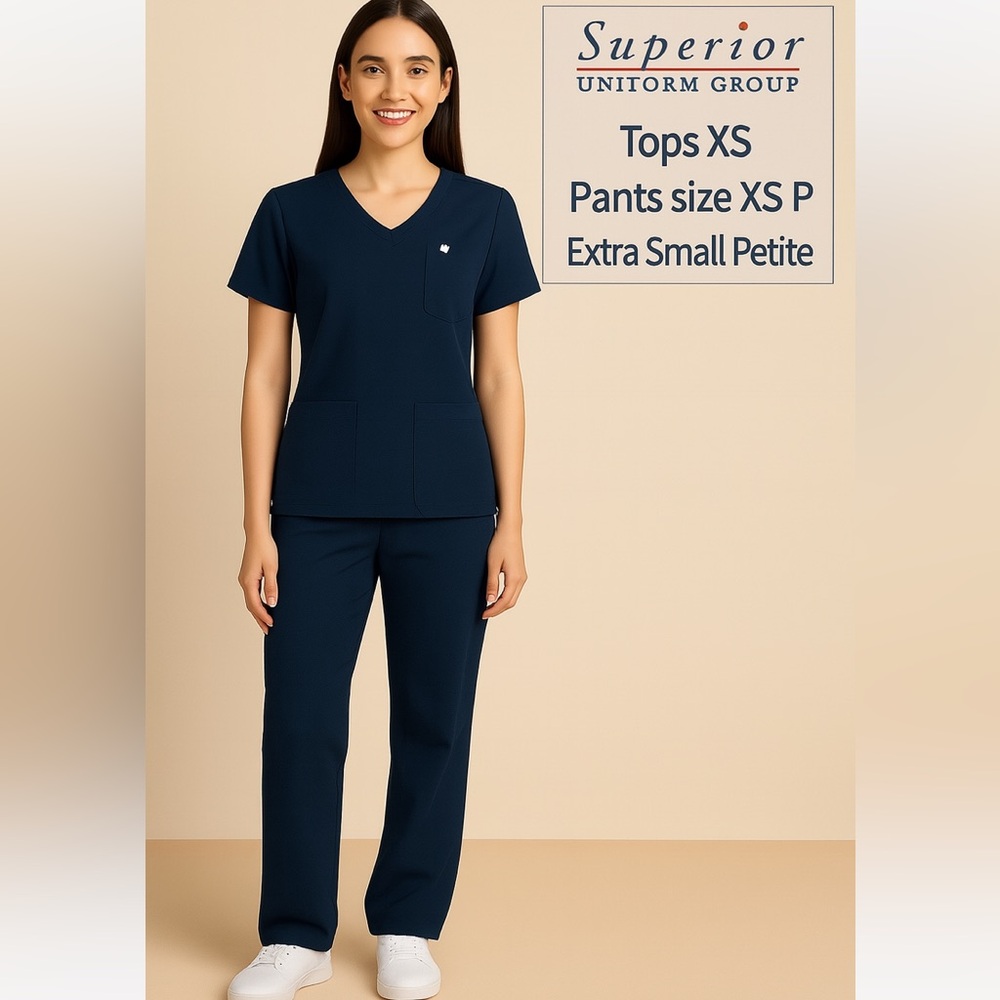Superior Uniform Group Navy Scrub Set XS Top XS P Pants Petite